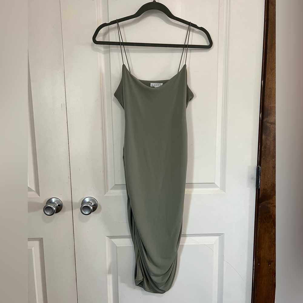 Leith Olive Green Ruched Dress